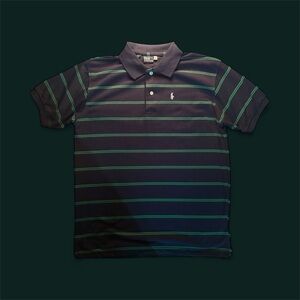 Men's Navy Polo Shirt with Green Stripes